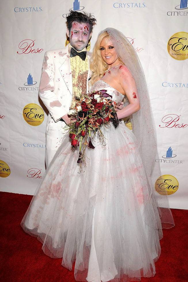 Nick Carpenter and Bridget Marquardt arrive at the Halfway to Halloween Party at Eve inside CityCenter's Crystals on April 24, 2010.