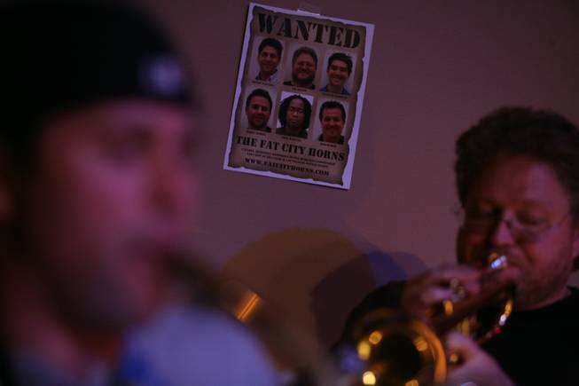 Jerry Merra, left, and Gil Kaupp play during their weekly show at the Palms. To prep for Bette Midler’s show, the Fat City Horns rehearsed for nearly two months in New York, Los Angeles and Las Vegas.