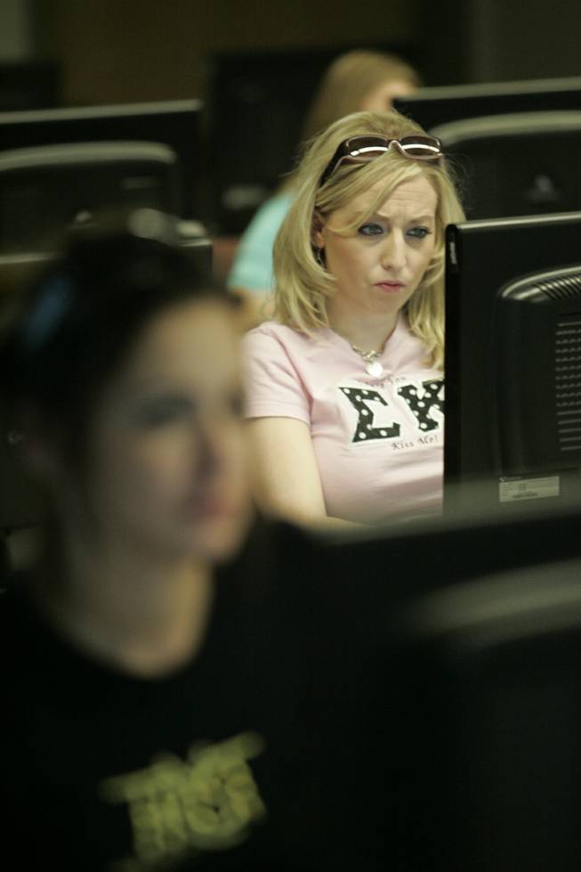 Shields concentrates in her Psychology 240 research and methods class at the UNLV Lied Library. She is studying to be a teacher.