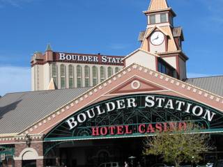 The clock tower of the Boulder Station hotel-casino obscures the resort's 15-story tower. Boulder Station has won three 