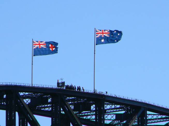 The UNLV men's basketball team visits the Sydney Harbour Bridge during the squad's exhibition tour in Australia.
