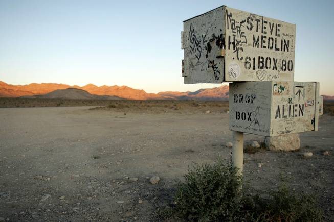Steve Medlin's mailbox, a Rachel landmark, accepts mail intended for aliens. 