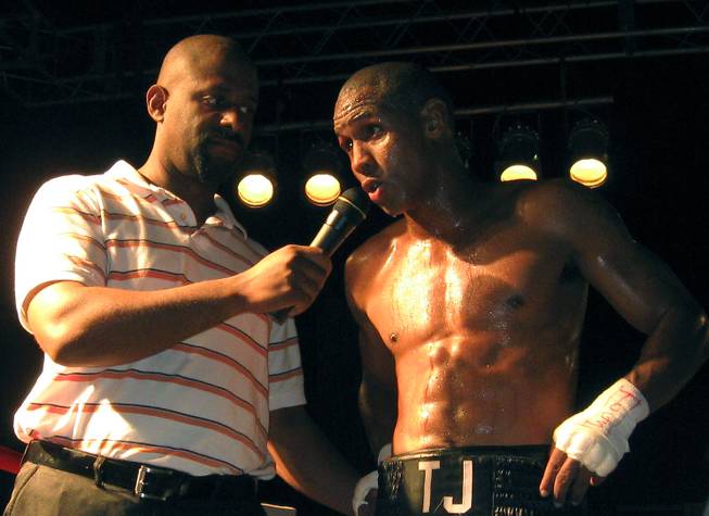 Terrance Jett addresses the crowd after his third-round knockout Tuesday night at the Silver Nugget.