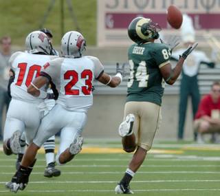 Colorado State receiver Rashaun Greer, a Mojave High grad, catches a deep ball against UNLV on Oct. 4, 2008.