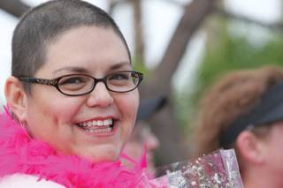 Breast cancer survivor Bernice Montgomery smiles as it was announced her team, United Health Care, raised $13,000 and were walking in support of her in the American Cancer Society's 2008 Making Strides Against Breast Cancer Walk at thJW Marriott Las Vegas Resort Oct. 4.