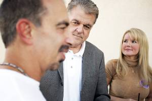 Clark County Commission District A candidate Steve Sisolak talks with supporters with his then-girlfriend Kathleen Vermillion during a political mixer at the Pizza Caffe in Henderson Tuesday, October 14, 2008.