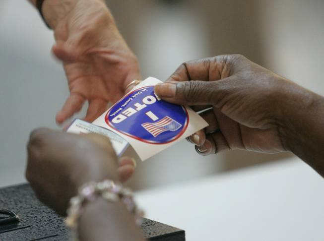 Plenty of "I Voted" stickers were given out Saturday. Clark County Registrar of Voters Larry Lomax said turnout could reach 25,000 for the day, compared with the 14,204 who voted on the first day in 2004.