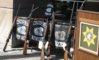 Eight rifles, a chrome pistol and a revolver were among the items confiscated by law enforcement Tuesday. The weapons were used by the Mongols motorcycle gang.