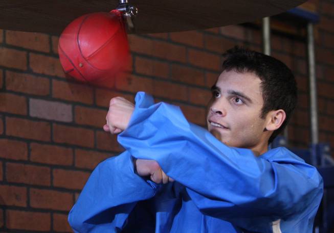 Super welterweight boxer Julio Cesar Chavez Jr. of Mexico, son of boxing legend Julio Cesar Chavez, hits a speed bag during a workout at Top Rank Gym in Las Vegas on Tuesday October 28, 2008. Chavez will face Matt Vanda of St. Paul, Minn. in a 10-round rematch at the Mandalay Bay Events Center Saturday.