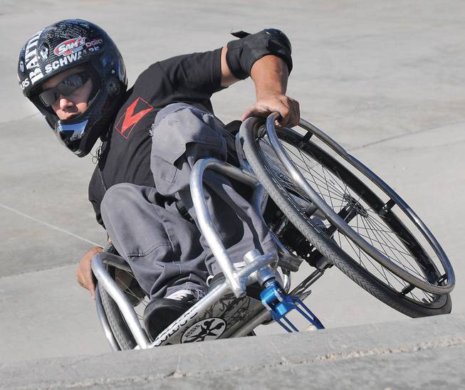 Aaron Fotheringham crests the lip of a bowl at Doc Romeo skate park while performing various tricks before setting his own world record on Oct. 20.