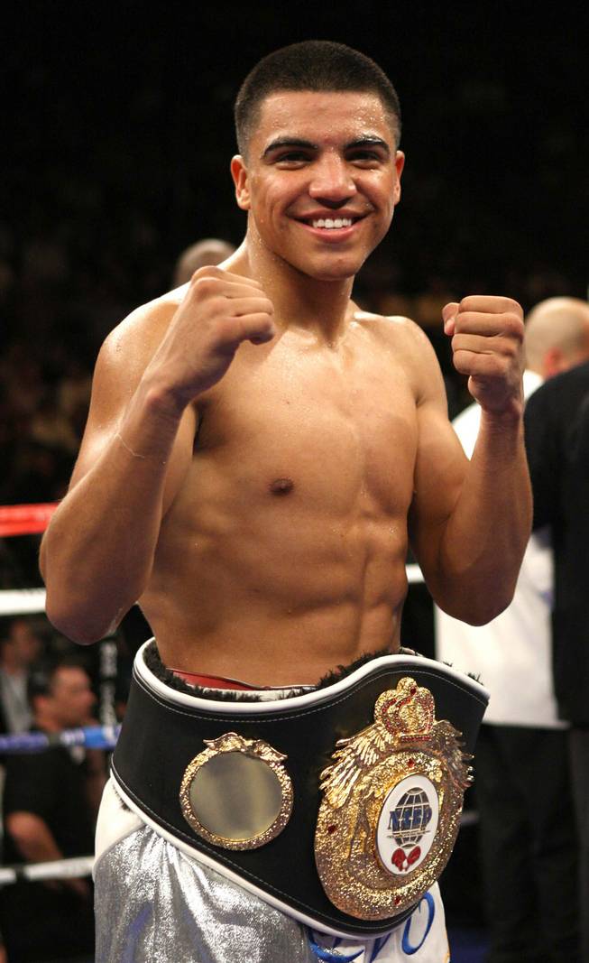 Victor Ortiz of California poses for a photo after his second round TKO victory over Jeffery Resto of New York following a junior welterweight fight at the MGM Grand Garden Arena in Las Vegas on Saturday, December 6, 2008.