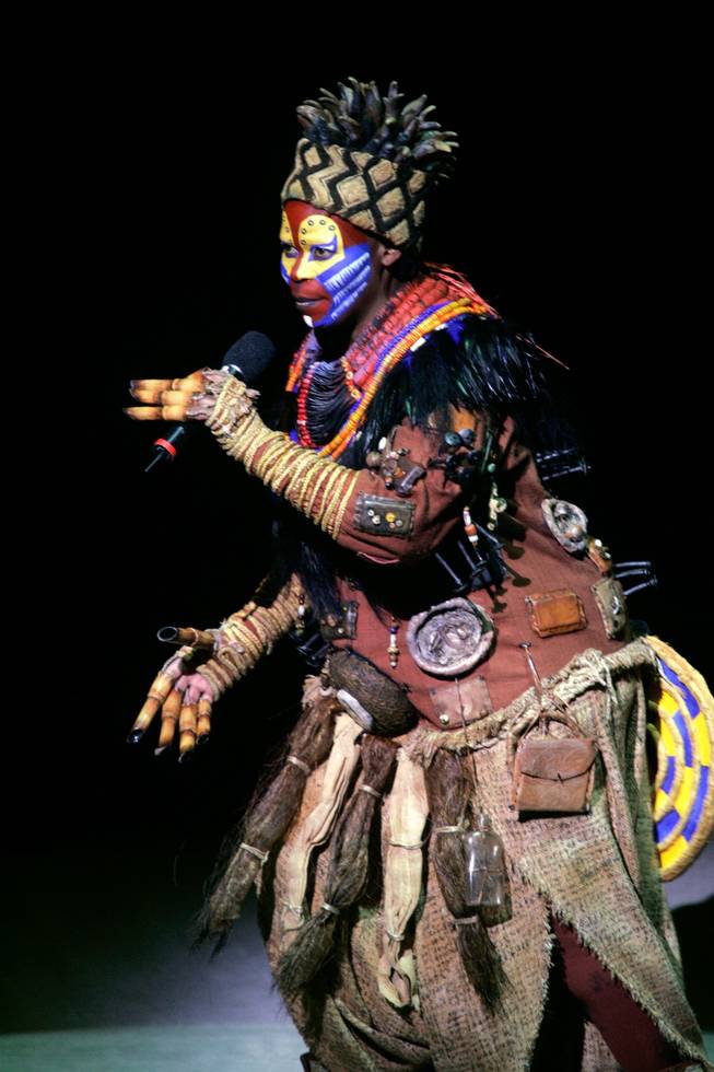 Tshidi Manye is in full dress as "Rafiki" during the recent sneak peak. The Disney production will take the place of the ABBA musical "Mamma Mia!"