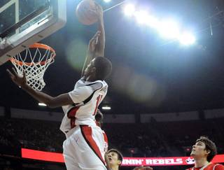 UNLV's DeShawn Mitchell throws down a dunk in the first half of the Rebels' 60-58 win over New Mexico in January at Thomas & Mack Center.