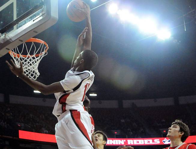 UNLV's DeShawn Mitchell throws down a dunk in the first half of the Rebels' 60-58 win over New Mexico in January at Thomas & Mack Center.