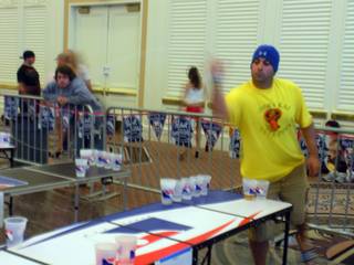 John Coppola of Baltimore concentrates on sinking his shot at the 4th Annual World Series of Beer Pong held at the Flamingo Hotel and Casino Friday.