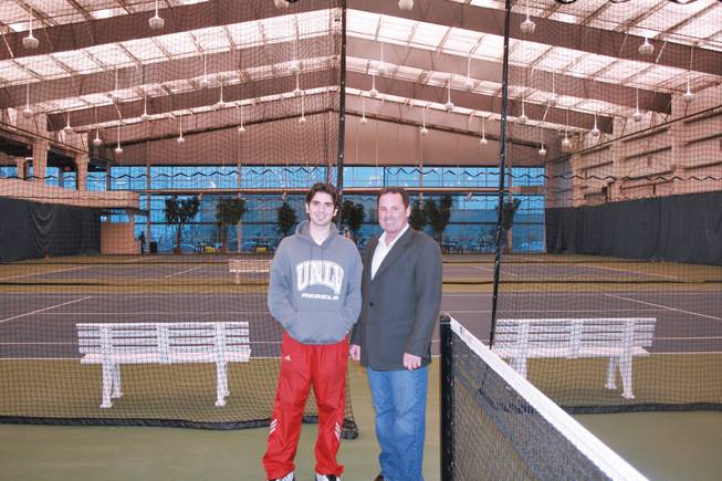 International Tennis Centre Las Vegas marketing director Roman Massaro (left) poses beside Jim Ahearn (right), the centre's chief executive officer, inside their new indoor facility at 5975 Topaz St. in Las Vegas.
