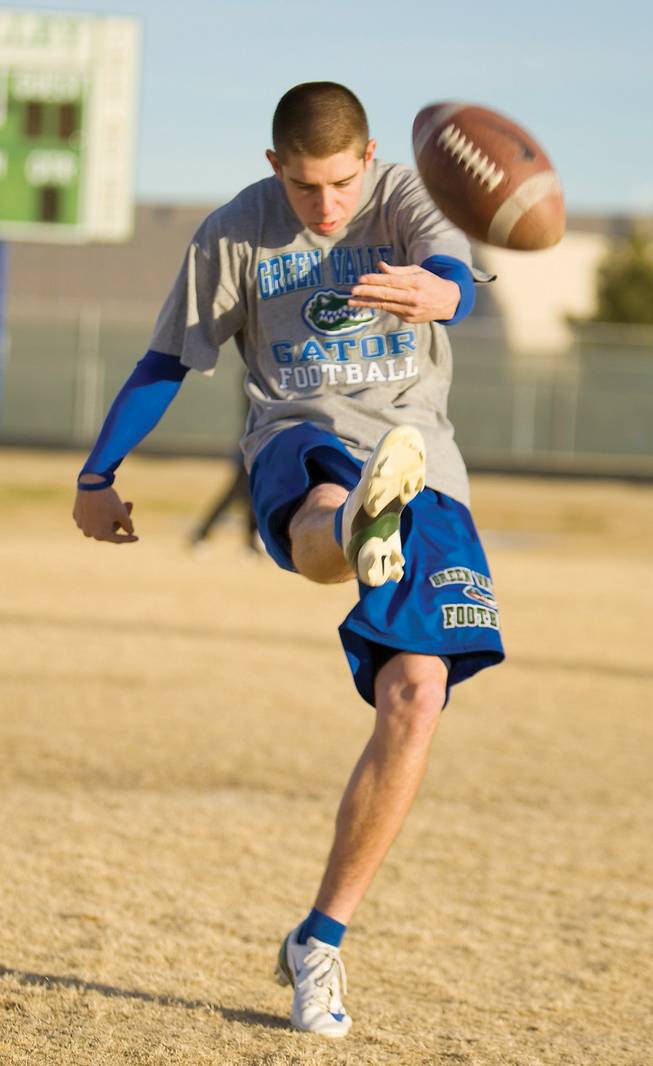 Green Valley High junior kicker Nolan Kohorst practices last week in preparation for a national kicking combine Saturday and Sunday at UNLV.