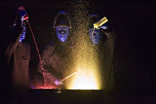 The Blue Man Group performs at the Blue Man Group Theatre at the Venetian. 