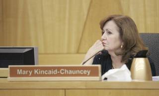 County Commissioner Mary Kincaid-Chauncey listens to a speaker during a County Commission meeting on Wednesday, Sept. 8, 2004, the day after being defeated in the primary election. 
