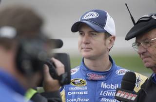 Kurt Busch waits to qualify at the Las Vegas Motor Speedway on Friday, Feb. 26, 2010.  Busch took the pole.