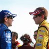 Brothers Kurt, left, and Kyle Busch talk after qualifying runs at the Las Vegas Motor Speedway Friday, February 27, 2009. The Las Vegas natives qualified 1-2 for Sunday's Shelby 427.

