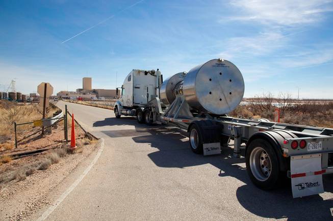 This Feb. 27, 2009, photo courtesy of the U.S. Department of Energy's Carlsbad Field Office shows the arrival of the first remote-handeled transuranic waste at the Waste Isolation Pilot Plant near Carlsbad, N.M. The waste, sent from Oak Ridge Reservation in Tennessee, is so radioactive it must be handled by robotic machines.