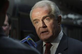Gov. Jim Gibbons speaks to reporters after a tour of Wynn Elementary School on Wednesday, March 10, 2010. Gibbons also signed Senate Bill 2 that changes state law to allow Nevada to apply for federal funding as part of the 