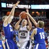 Jonathan Tavernari takes it up against Air Force on Thursday as BYU plays in the Mountain West Conference tournament at the Thomas & Mack Center.