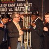 Boxers Manny Pacquiao, far left, of the Philippines, and Ricky Hatton, far right, of England, pose with their trainers Freddie Roach, center left, and Floyd Mayweather Sr., who lift a specialized trophy for the "No. 1 Pound for Pound Best Trainer in the World" during a news conference in Hollywood, California March 30, 2009. Hatton and Pacquiao will meet for a junior welterweight title fight at the MGM Grand Garden Arena in Las Vegas on May 2. Boxers Manny Pacquiao, far left, of the Philippines, and Ricky Hatton, far right, of England, pose with their trainers Freddie Roach, center left, and Floyd Mayweather Sr., who lift a specialized trophy for the "No. 1 Pound for Pound Best Trainer in the World" during a news conference in Hollywood, California March 30, 2009. Hatton and Pacquiao will meet for a junior welterweight title fight at the MGM Grand Garden Arena in Las Vegas on May 2.