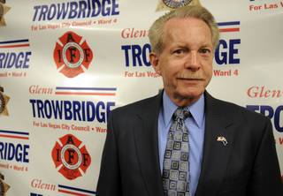 City Planning Commission chairman Glenn Trowbridge poses for a photograph inside the Las Vegas Police Protective Association Headquarters on Tuesday night. Trowbridge will face off against Metro Police Capt. Stavros Anthony in the General election on June 2.