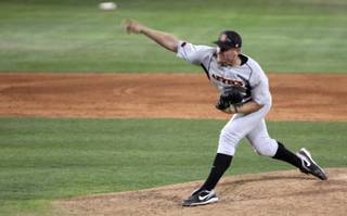 Stephen Strasburg, pitcher for the San Diego Aztecs and top major league prospect, throws Thursday against UNLV at the Earl E. Wilson Baseball Stadium in Las Vegas.

