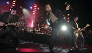 Porno for Pyros perform together for the first time in 12 years at frontman Perry Farrell's 50th birthday party, Perrypalooza, at the Mirage.