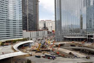A view of a sculpture by Nancy Rubins being installed at MGM Mirage's City Center project Thursday.