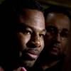 WBA welterweight champion Shane Mosley listens to a question from a reporter during his official arrival at the MGM Grand Tuesday, April 27, 2010. Mosley and Floyd Mayweather Jr. will fight in a welterweight bout at the MGM Grand Garden Arena Saturday.