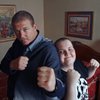 James Bowes, right, 20, a friend of Ricky Hatton, poses with his uncle Andrew Hampson at his hotel room in Las Vegas Thursday, April 30, 2008. Bowes, who was born with hydrocephalus — water on the brain — will help lead Hatton into the ring for his title fight against Manny Pacquiao Saturday at the MGM Grand Garden Arena.