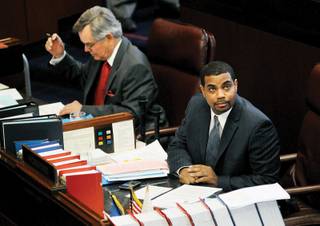 
Majority Leader Steven Horsford, D-Las Vegas, shown during a Senate floor session April 8, says, 