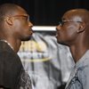 IBF light heavyweight champion Chad Dawson, left, and former champion Antonio Tarver pose face-to-face during a news conference at the Hard Rock Thursday May 7, 2009. Dawson will attempt to retain the title that he took from Tarver when the boxers meet for a rematch at the Hard Rock on Saturday.  
