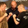 Matt Hughes (left) faces Matt Serra during the UFC 98 press conference Thursday at the MGM Grand Garden Arena. Hughes takes on Matt Serra at UFC 98 on Saturday night.