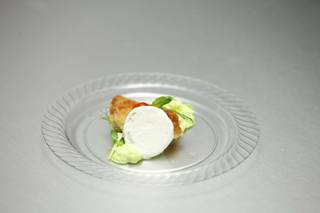 Michael's winning dish: boneless chicken wings, with hot sauce, celery puree, and frozen blue cheese dressing.