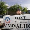 North Las Vegas Ward 3 candidate Angelo Carvalho pauses for a photo as he greets voters Tuesday outside the Silver Mesa Community Center.
North Las Vegas Ward 3 candidate Angelo Carvalho pauses for a photo as he greets voters Tuesday outside the Silver Mesa Community Center.