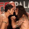 Diego Sanchez (left) and Clay Guida face off during The Ultimate Fighter weigh-in at The Palms Friday.  The TUF 9 finale will be held Saturday inside the Pearl at The Palms, with Sanchez and Guida as the main event.

