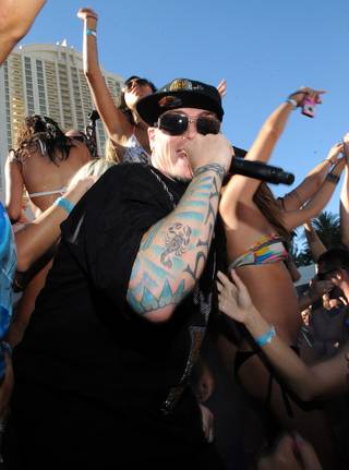 Rapper Vanilla Ice played to the crowd Saturday, July 4, 2009, at Wet Republic at MGM Grand in Las Vegas.