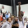 Golden State guard Anthony Morrow leaves his hand up on a follow-through after hitting one of his 18 shots in Thursday's 104-84 victory over New Orleans at Cox Pavilion, as teammates Stephen Curry, left, and Anthony Randolph celebrate on the bench. Morrow scored a Las Vegas NBA summer league record 47 points, including 7 3-pointers.