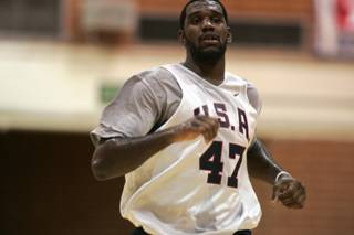 Greg Oden of the Portland Trail Blazers practices in the 2009 U.S. National Team mini-camp at Valley High School in Las Vegas on Thursday.