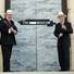 Las Vegas Mayor Oscar Goodman, left, and former Sen. Richard Bryan (D-Nev.) prepare to open the doors to the Mob Museum during a news conference at the museum site in downtown Las Vegas this morning. 