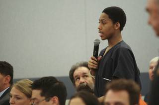 Ezekiel Williams apologizes to the family of Christopher Privett and his own family during his sentencing in the death of Privett Wednesday at the Regional Justice Center. 