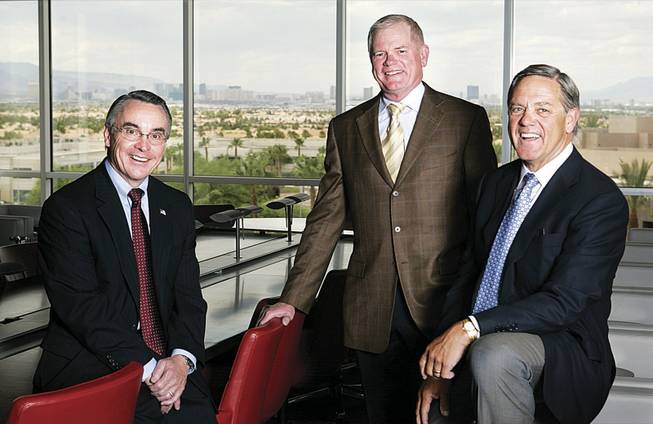 Former gaming executives Don Snyder of Boyd Gaming, left; Glenn Christenson of Station Casinos, center; and Phil Satre of Harrah's shared thoughts, memories and stories during a round-table discussion last week. All agree the gaming industry will undergo wrenching changes as it adapts to the collapse of the economies of the nation and of Las Vegas.