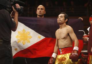 Nonito Donaire Jr. in his corner before facing Rafael Concepcion in their WBA interim super flyweight title fight at The Joint at the Hard Rock Hotel Saturday.