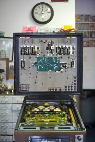 A vintage pinball machine waits to be restored at the Pinball Hall of Fame at 3330 E. Tropicana Ave. in Las Vegas on Wednesday, Aug. 19, 2009.
