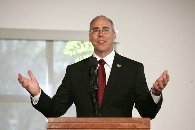 UNLV President Neal Smatresk speaks at the official announcement of a $14 million grant from Kirk Kerkorian's Lincy Foundation to fund the creation of The Lincy Institute at UNLV Wednesday, Aug. 26, 2009. 